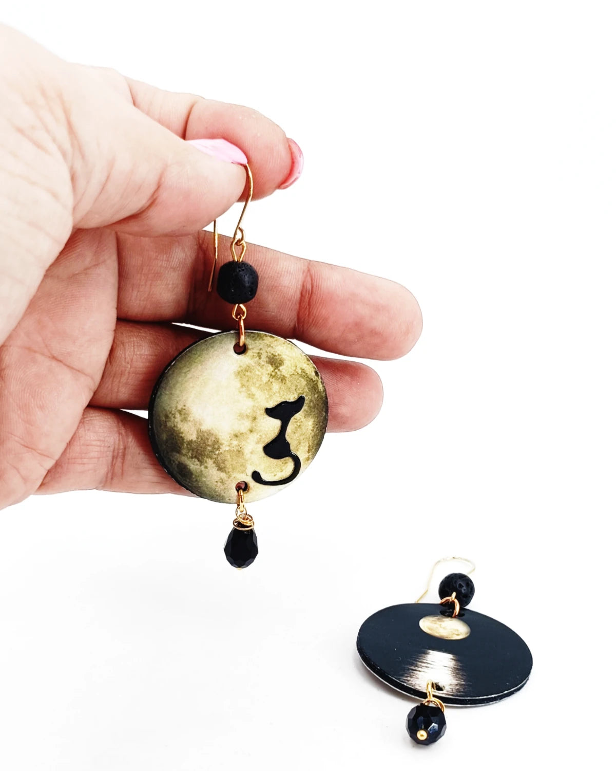 Orecchini Luna e gatto nero