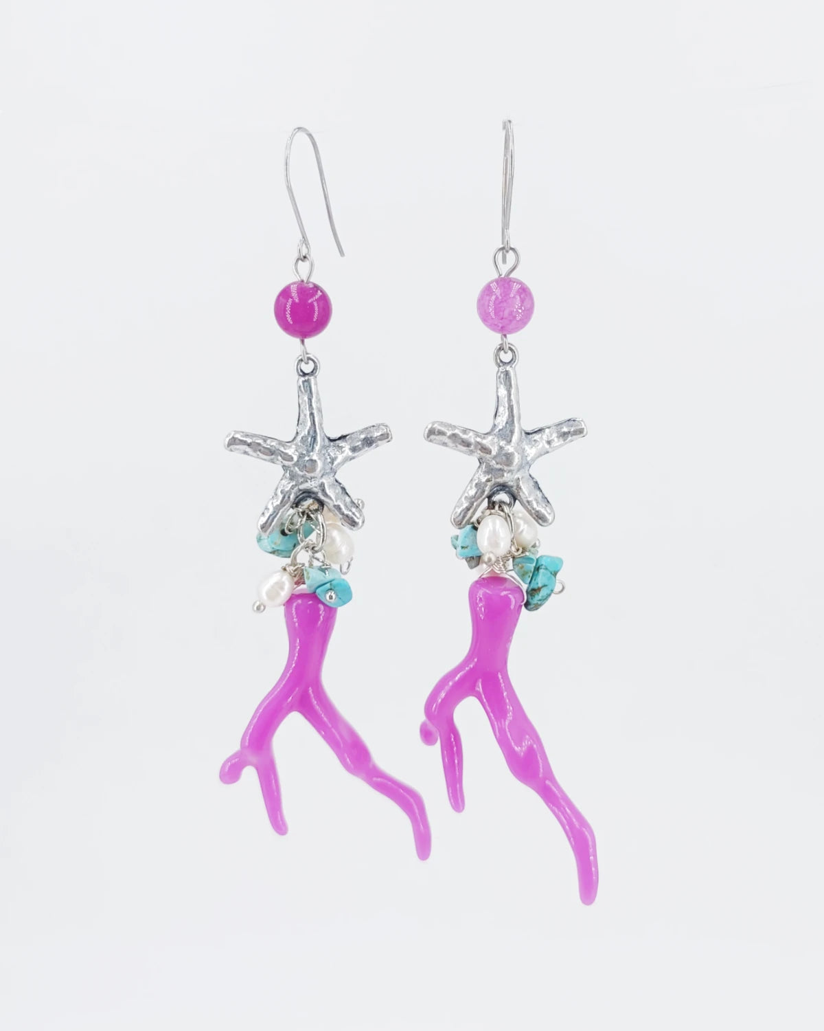 Orecchini Stella marina e ramo di corallo