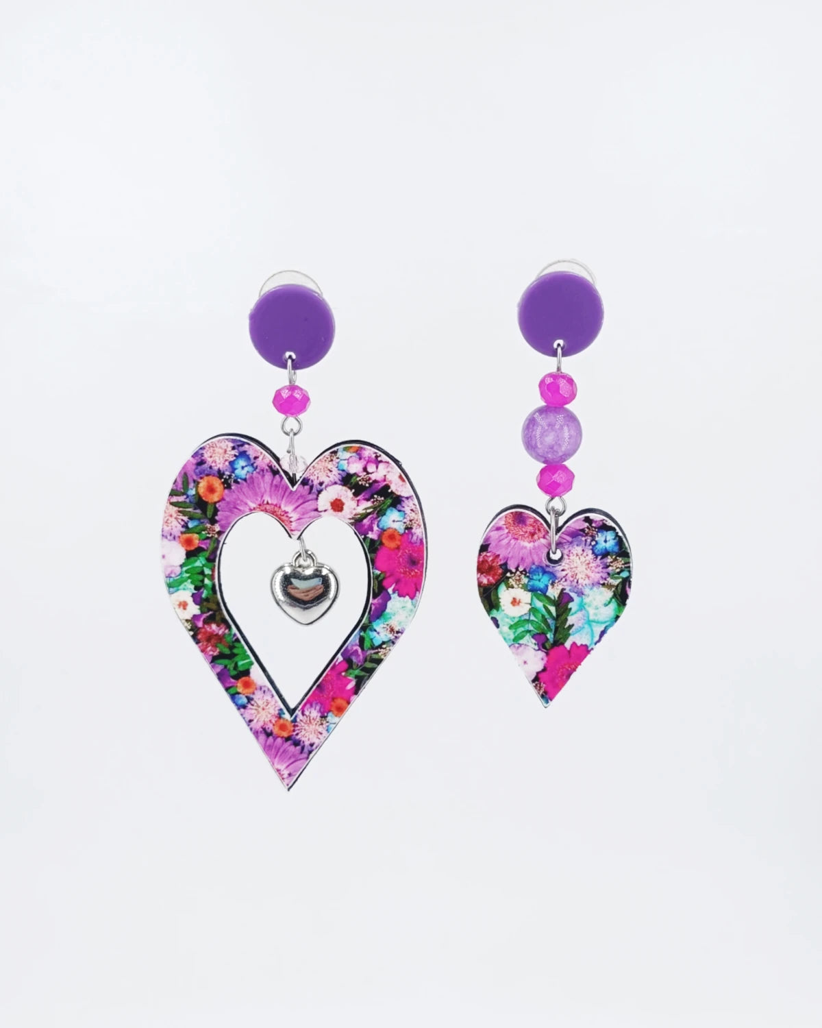 Orecchini di carta Cuori floreali fucsia