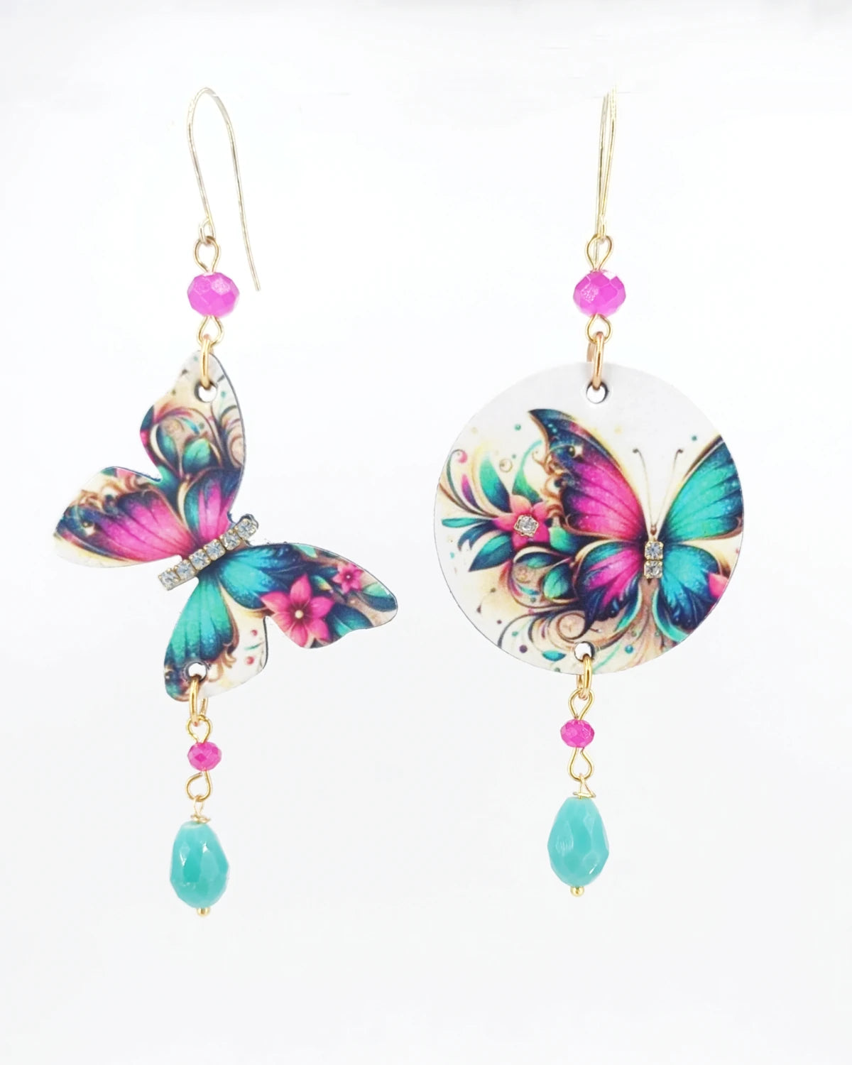 Orecchini di carta Farfalle fucsia e verdi