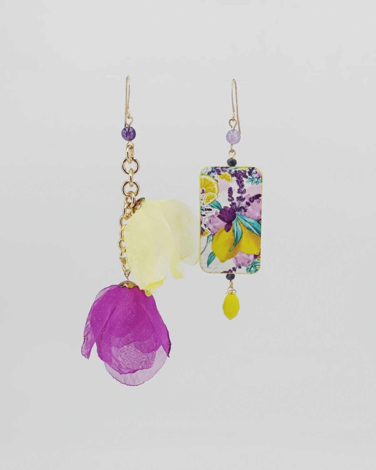 Orecchini di carta Limoni e fiori in organza