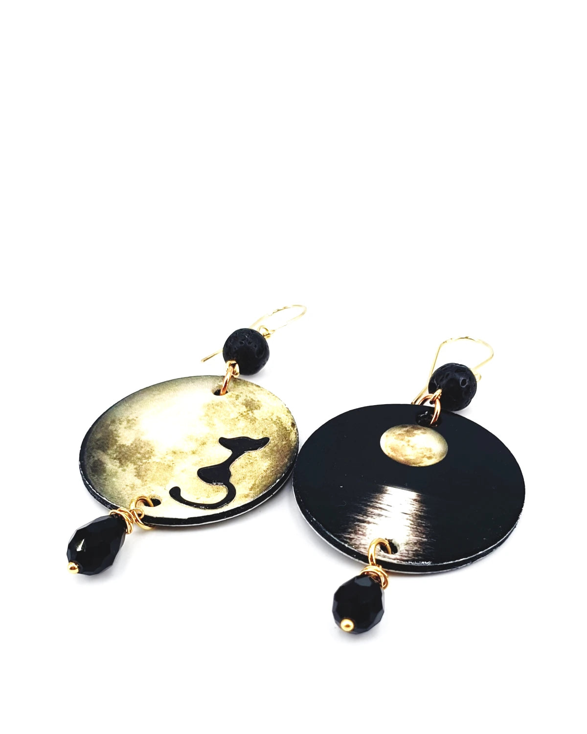 Orecchini di carta Luna e gatto nero