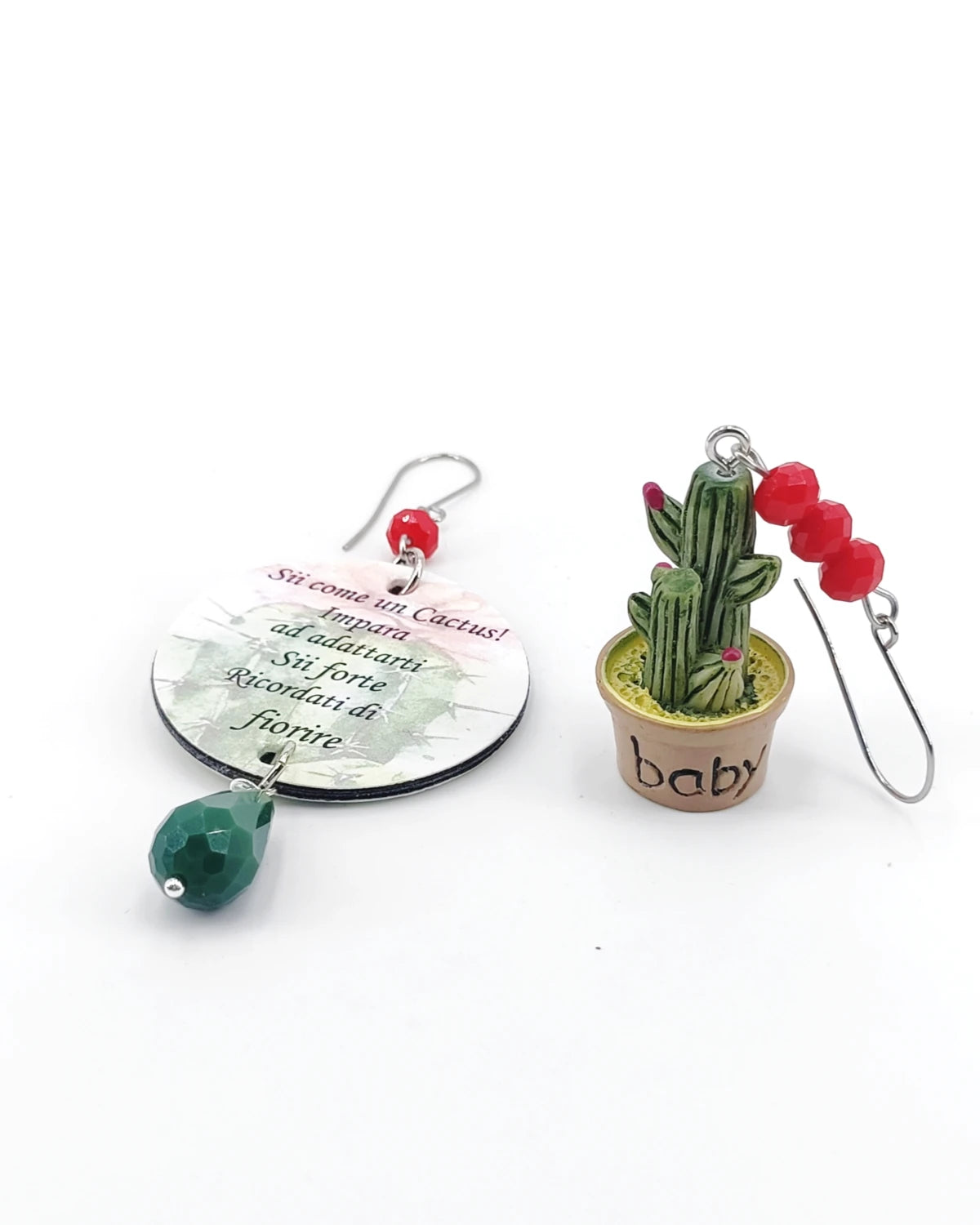 Orecchini pendenti in argento sterling con cactus e granato per gli amanti della natura, gioielli ispirati alla natura boho - Italia