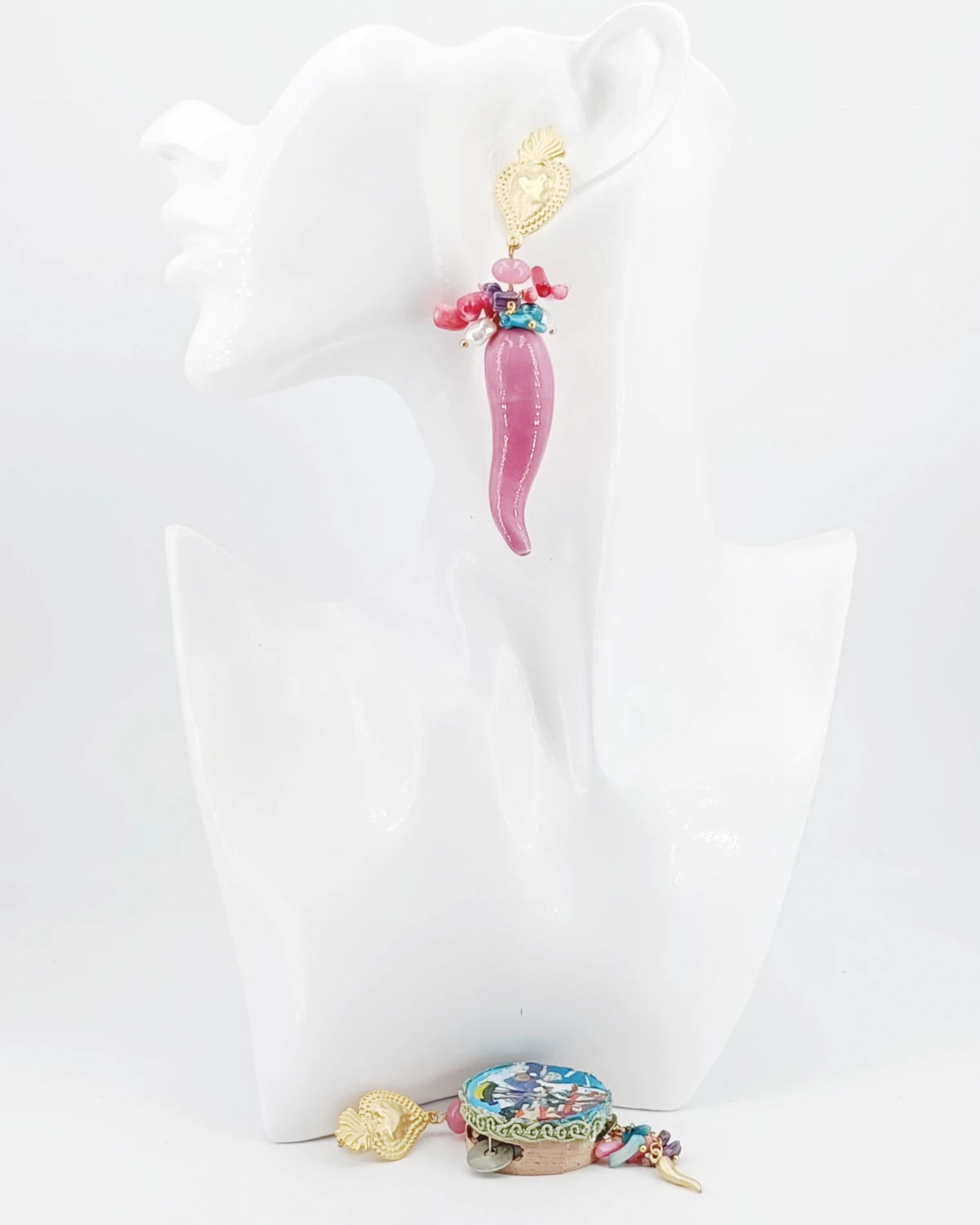 Orecchini tamburello Pulcinella con manichino