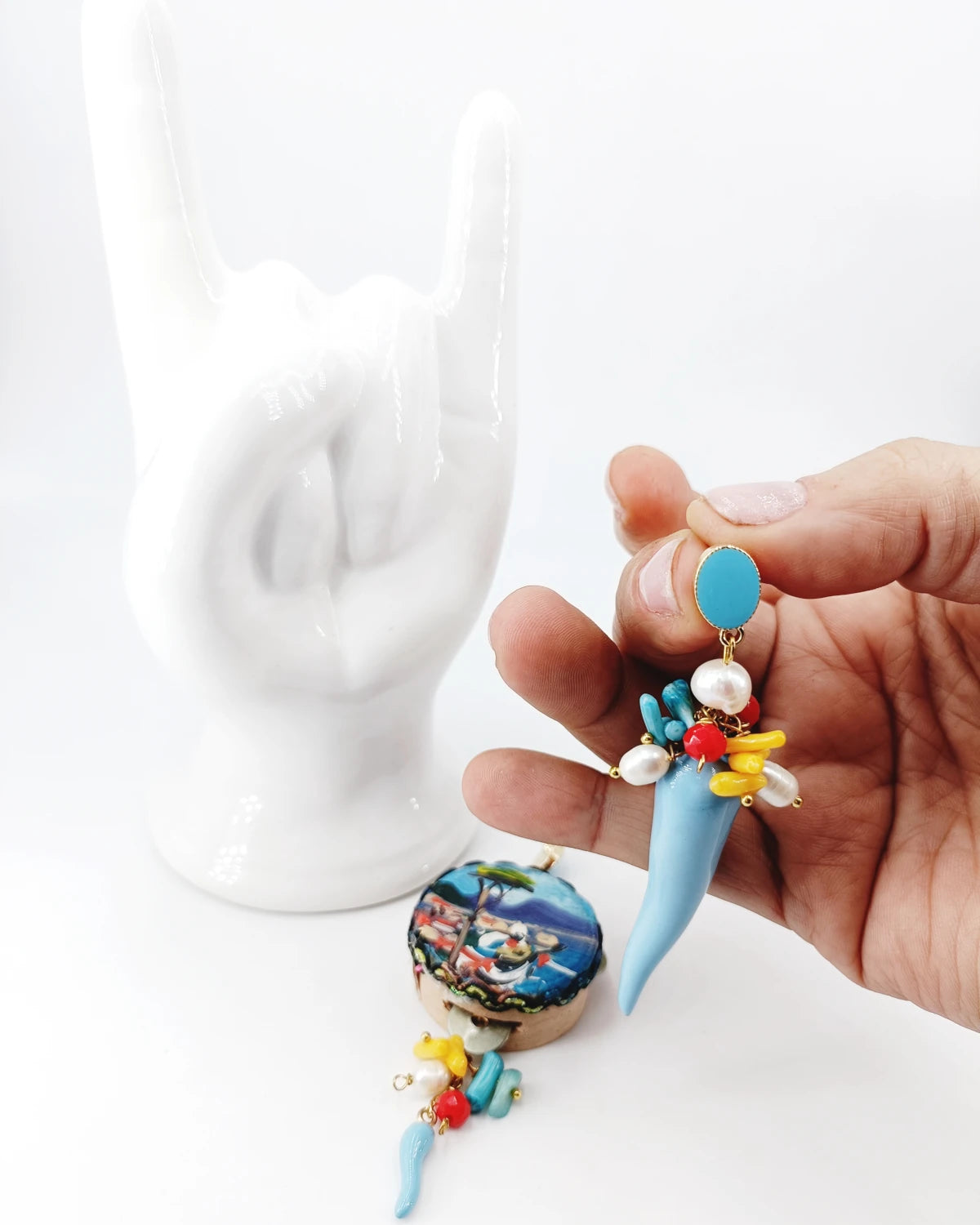 Orecchini tamburello Pulcinella e vesuvio