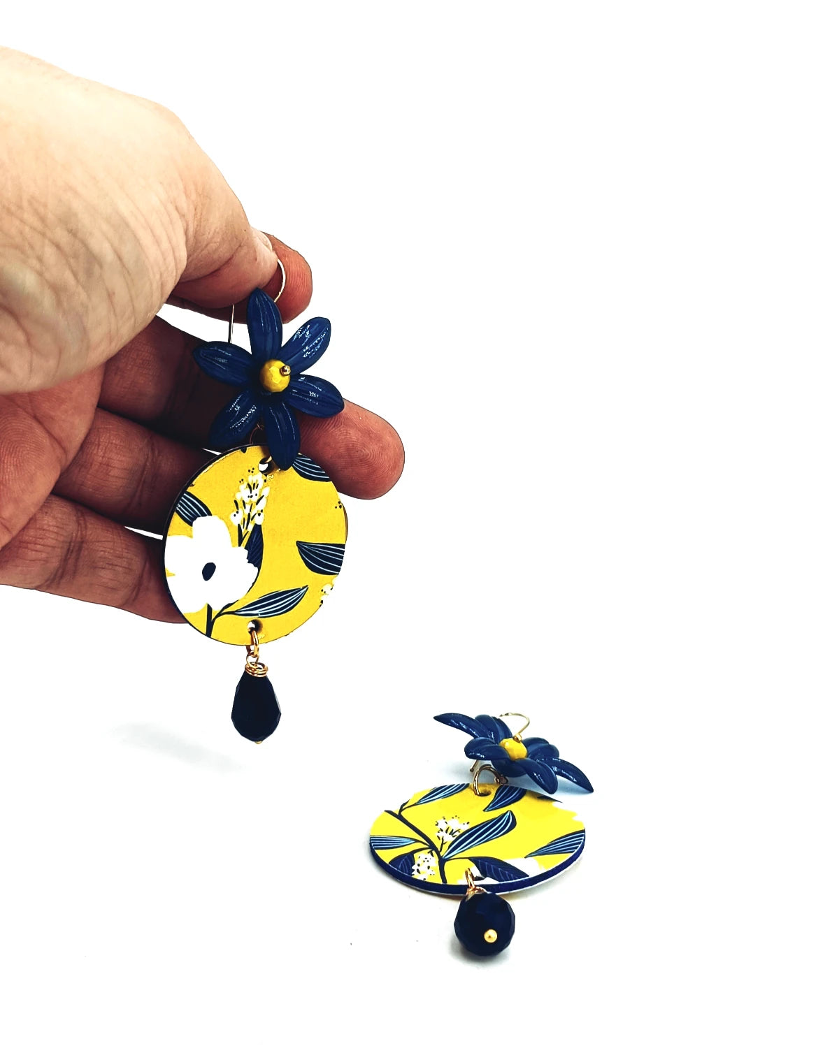 orecchini fiore giallo e blu