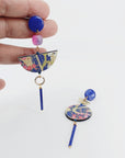 Orecchini di carta giapponese floreale blu