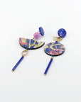 Orecchini di carta giapponese floreale blu