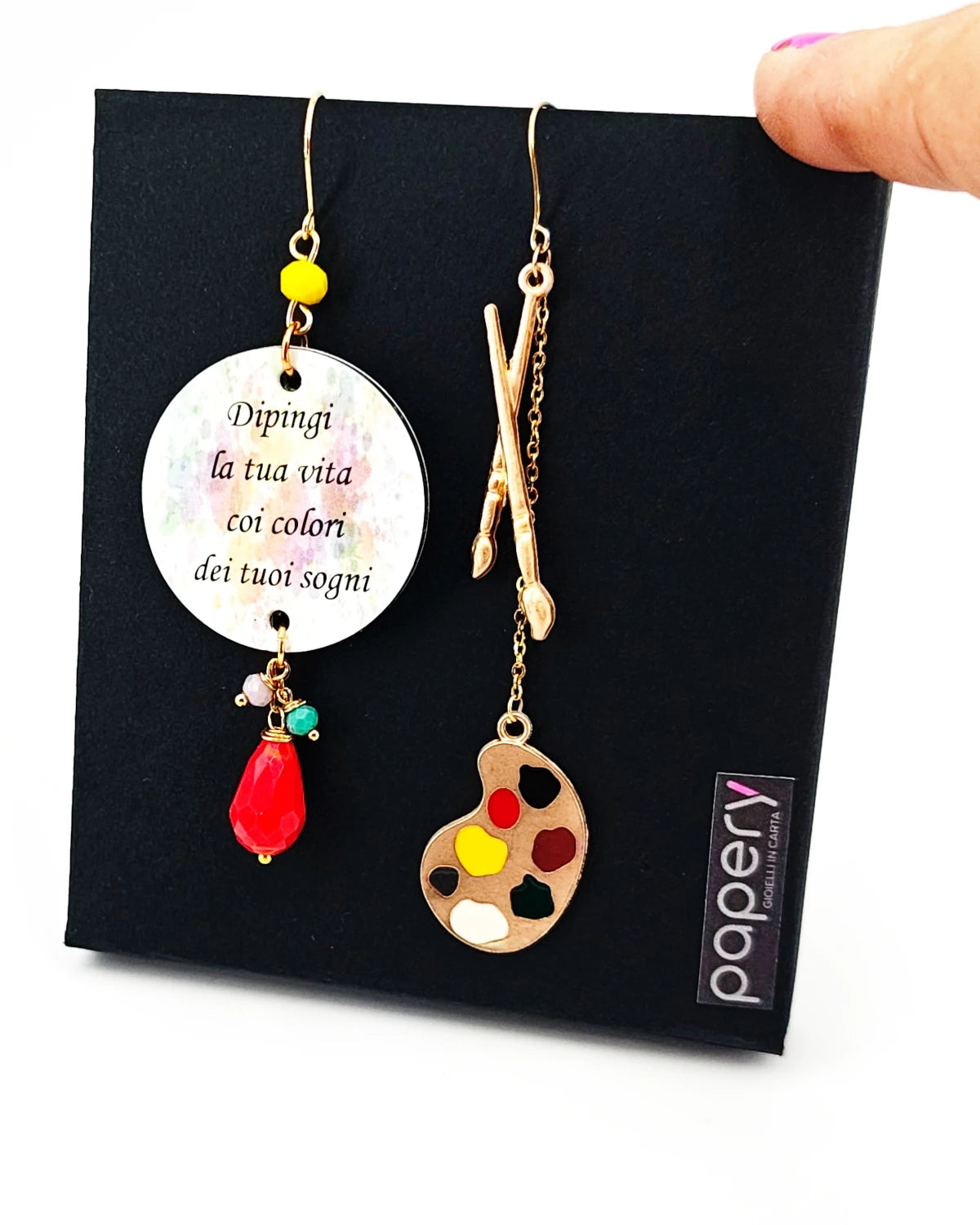 Orecchini di carta Dipingi la vita coi sogni packaging