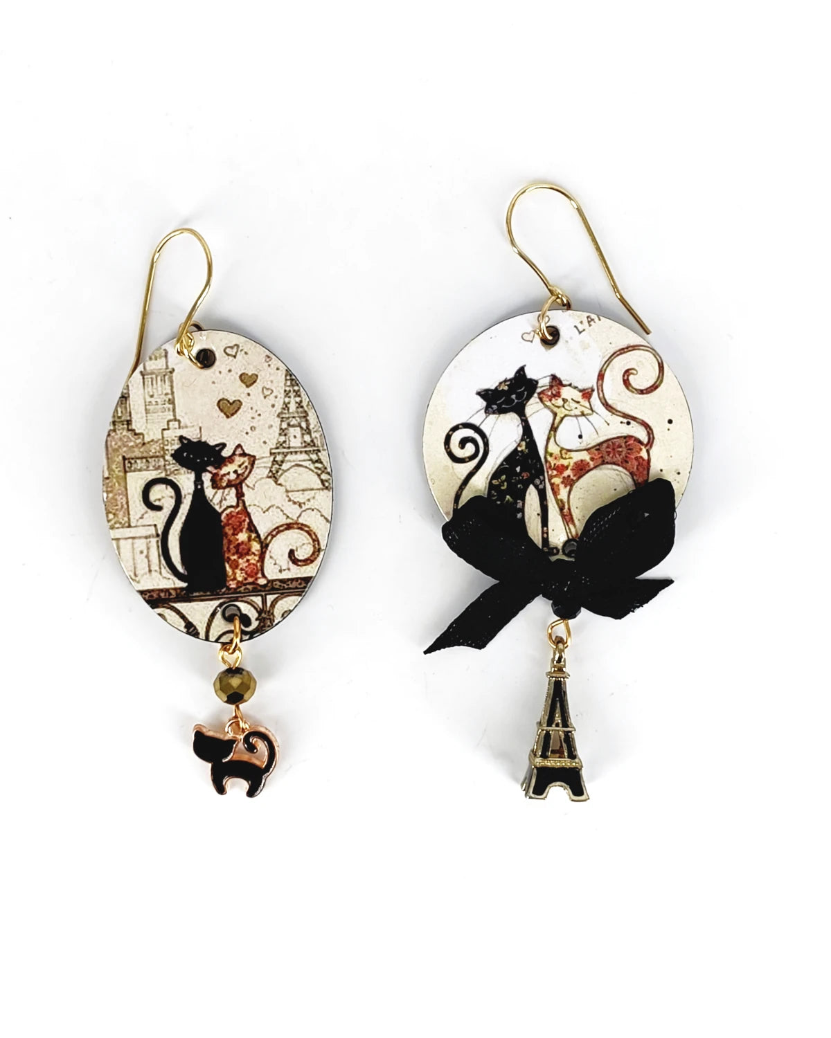 Orecchini di carta Gatti sulla Torre Eiffel
