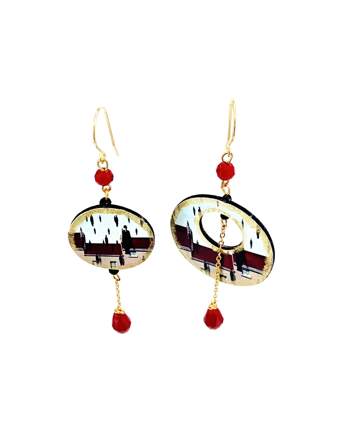 Orecchini di carta Golconda di Magritte