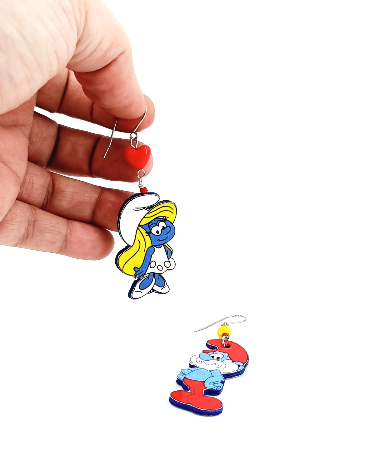 Orecchini di carta Puffetta e Grande Puffo