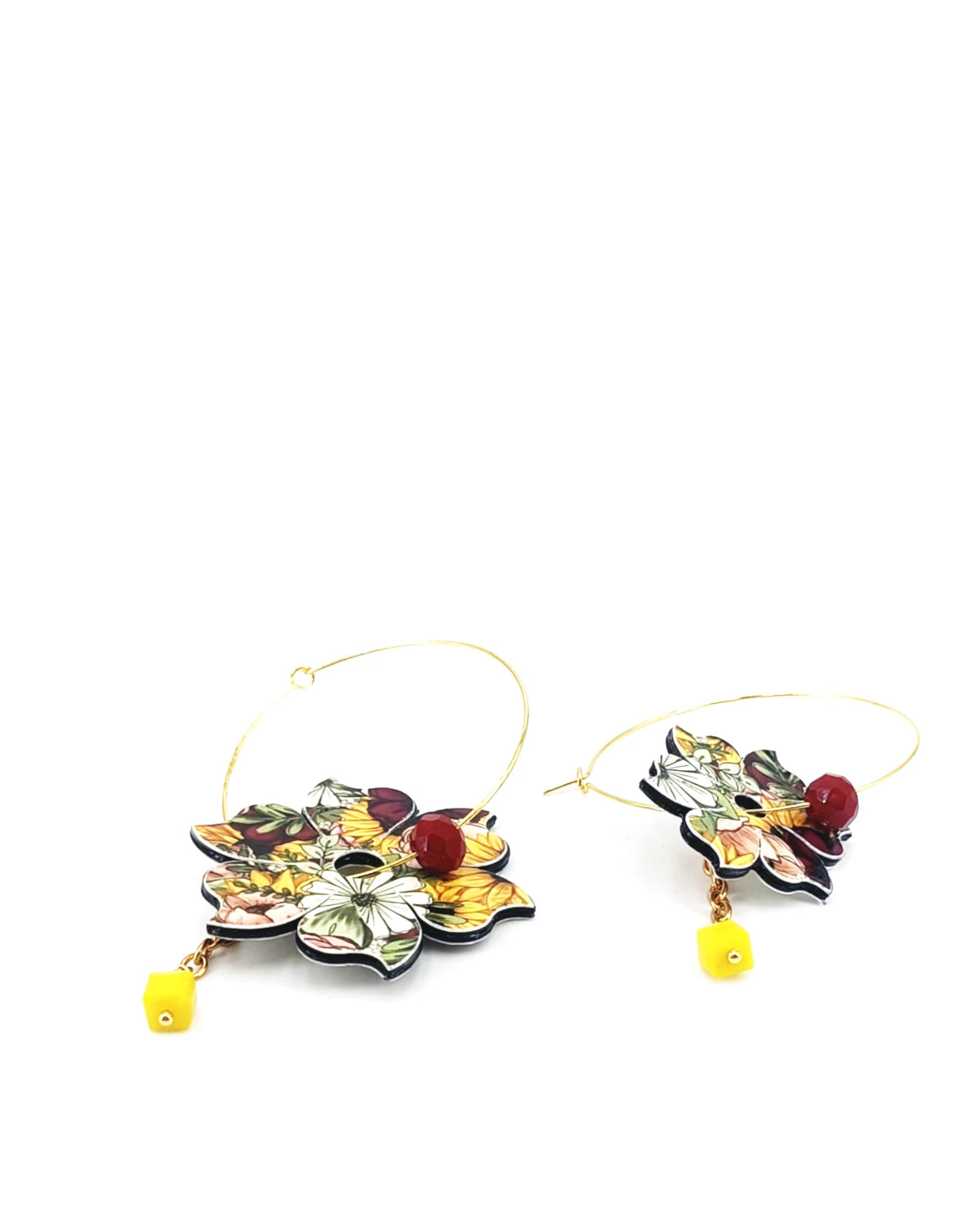 Orecchini di carta Fiori bordeaux e gialli