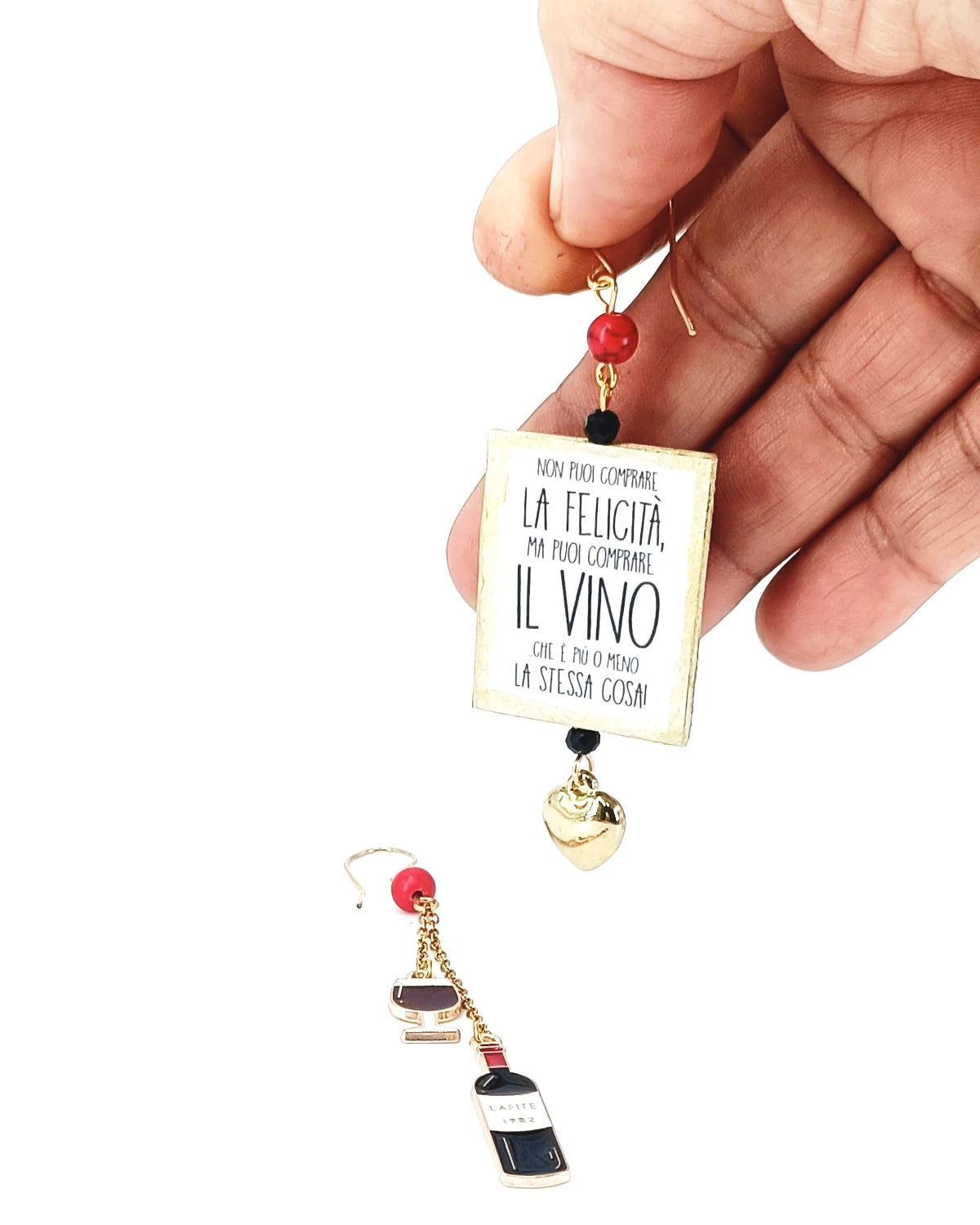 orecchini Non puoi comprare la felicità, ma puoi comprare il vino, che è più o meno la stessa cosa