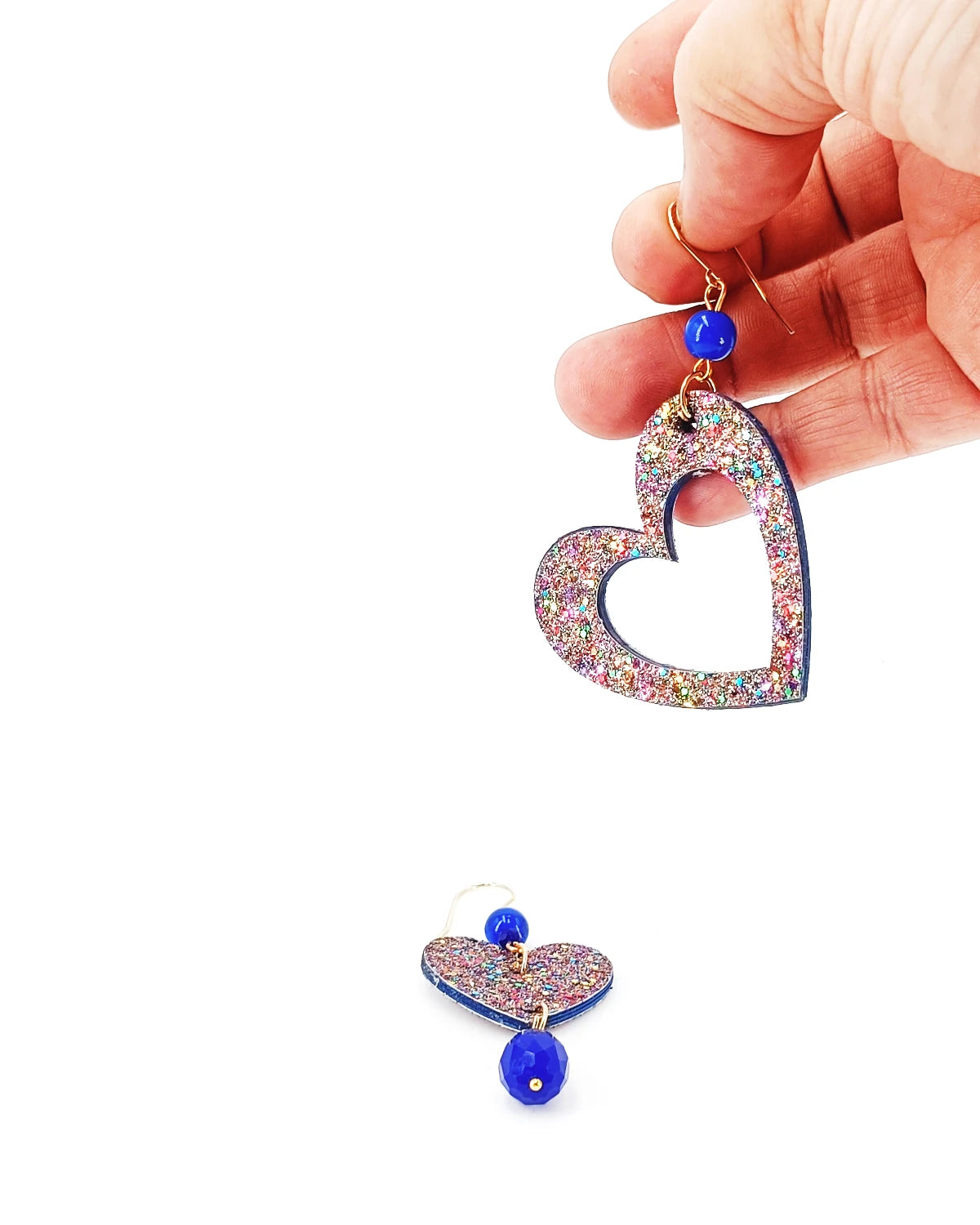 orecchini cuori glitterati