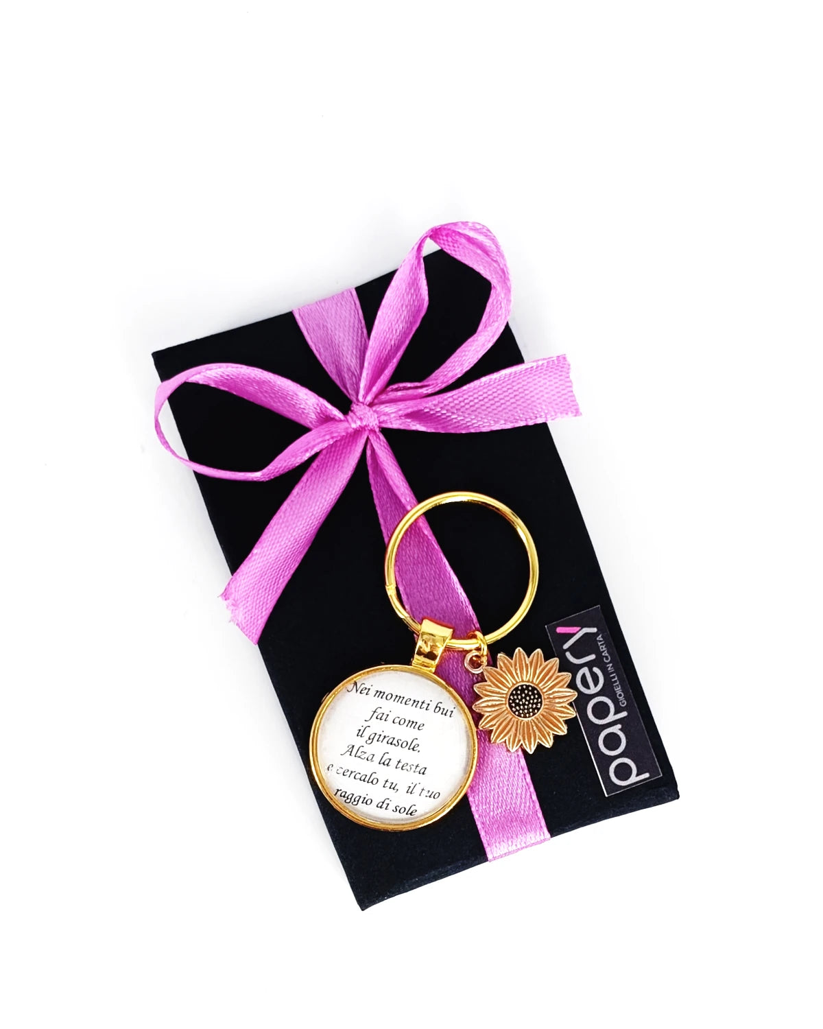 portachiavi Nei momenti bui fai come il girasole. Alza la testa e cercalo tu il tuo raggio di sole